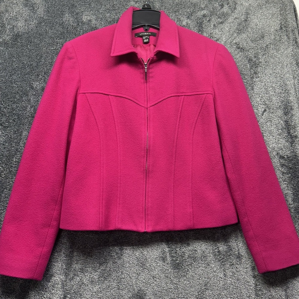 Louben Womens Size 10 Magenta Long Sleeve Wool Cashmere Blend Full Zip Jacket